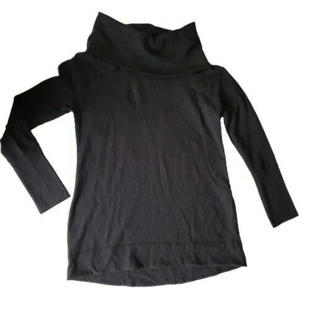Merona Cowl Neck Size L/G Long Sleeve Tunic LONG Black Sweatshirt front short - Picture 3 of 10